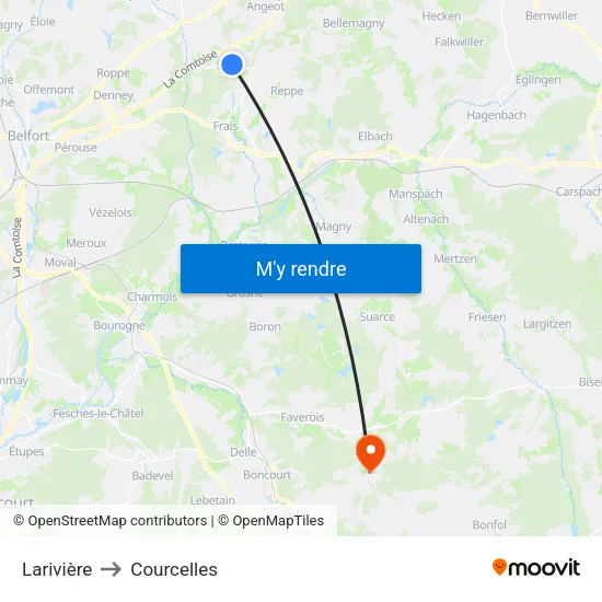 Larivière to Courcelles map