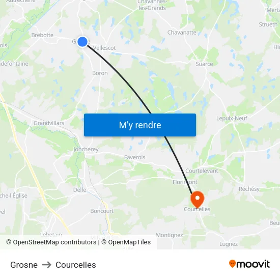 Grosne to Courcelles map