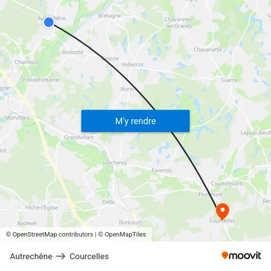 Autrechêne to Courcelles map