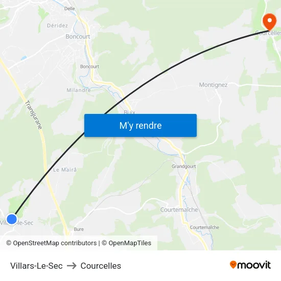 Villars-Le-Sec to Courcelles map