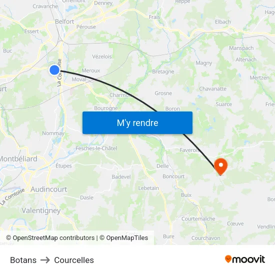 Botans to Courcelles map