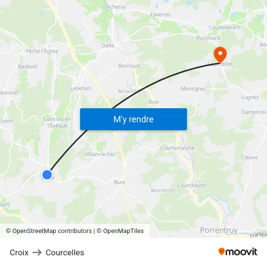 Croix to Courcelles map