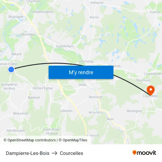 Dampierre-Les-Bois to Courcelles map