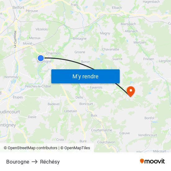 Bourogne to Réchésy map