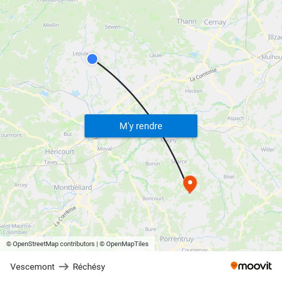 Vescemont to Réchésy map