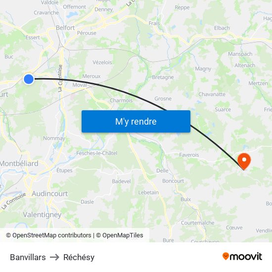 Banvillars to Réchésy map