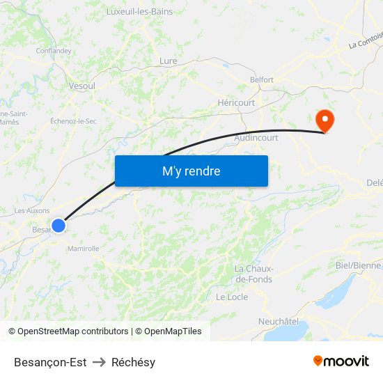 Besançon-Est to Réchésy map