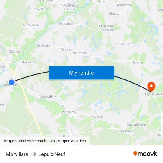 Morvillars to Lepuix-Neuf map