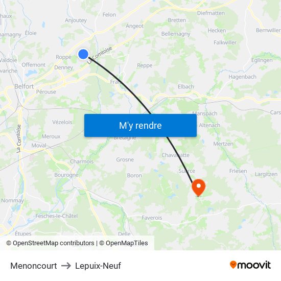 Menoncourt to Lepuix-Neuf map