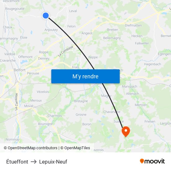 Étueffont to Lepuix-Neuf map