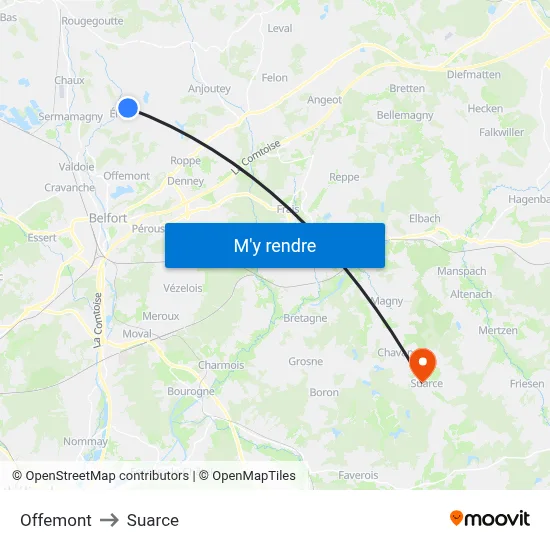 Offemont to Suarce map