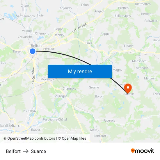 Belfort to Suarce map
