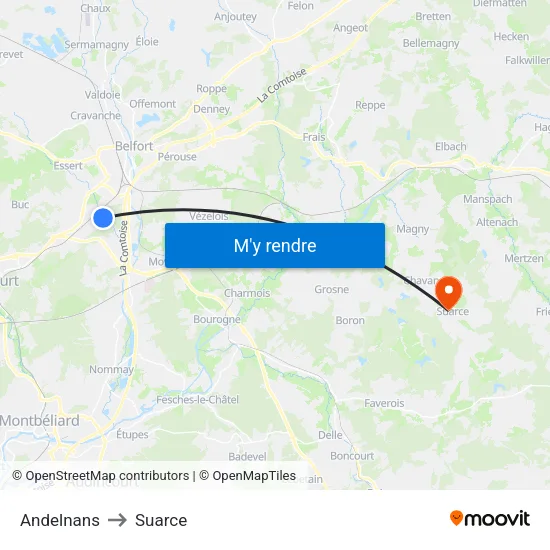 Andelnans to Suarce map