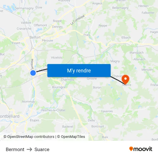 Bermont to Suarce map