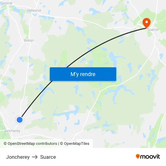 Joncherey to Suarce map
