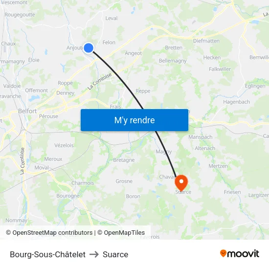 Bourg-Sous-Châtelet to Suarce map