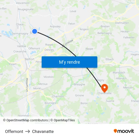 Offemont to Chavanatte map