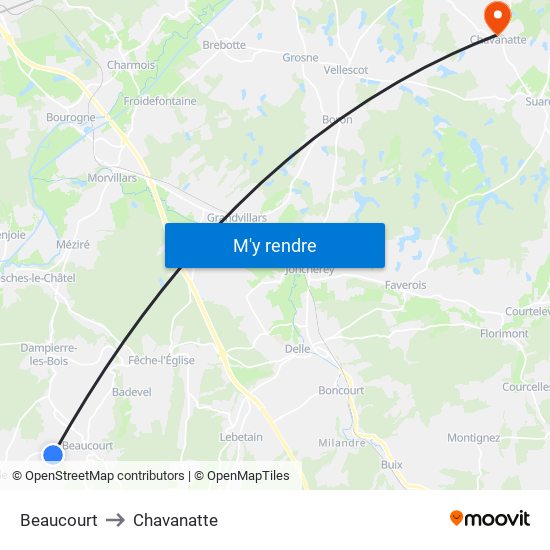 Beaucourt to Chavanatte map