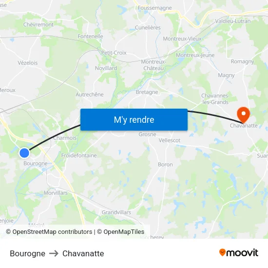 Bourogne to Chavanatte map