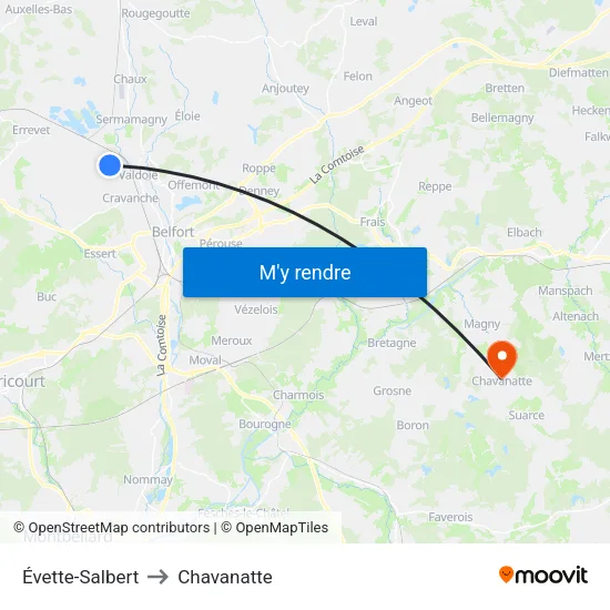 Évette-Salbert to Chavanatte map