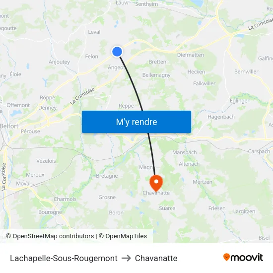 Lachapelle-Sous-Rougemont to Chavanatte map