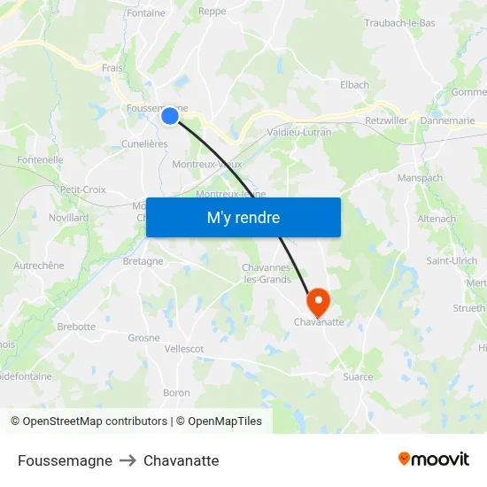 Foussemagne to Chavanatte map