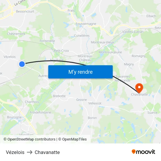 Vézelois to Chavanatte map