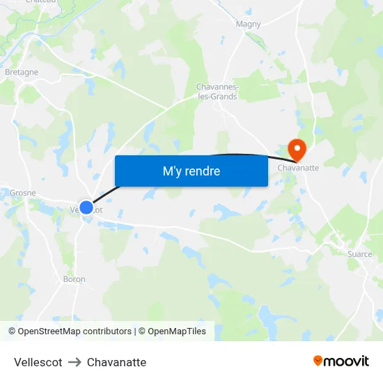 Vellescot to Chavanatte map