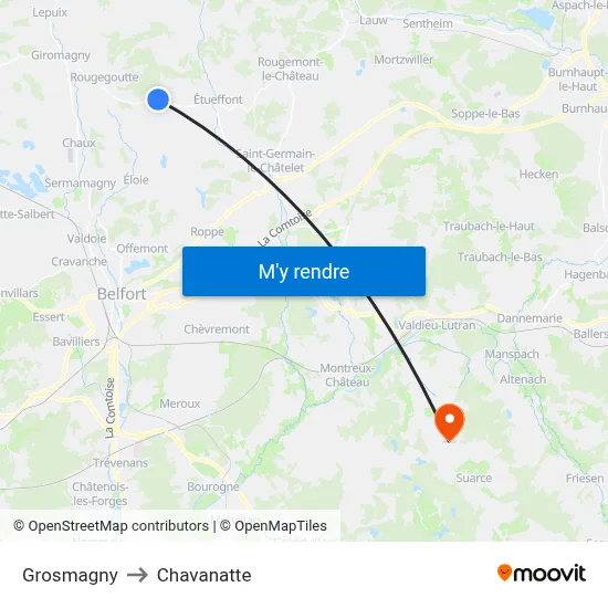 Grosmagny to Chavanatte map