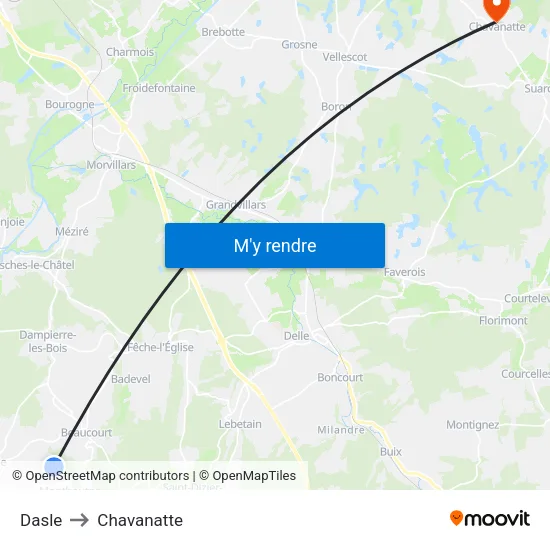Dasle to Chavanatte map