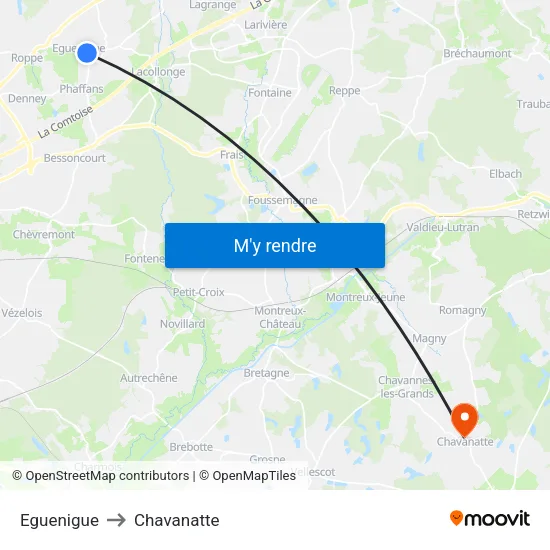 Eguenigue to Chavanatte map