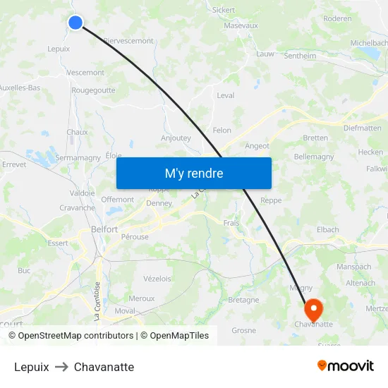 Lepuix to Chavanatte map