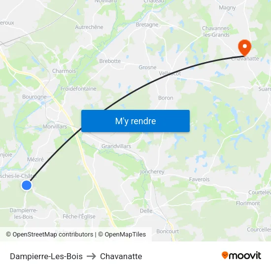 Dampierre-Les-Bois to Chavanatte map