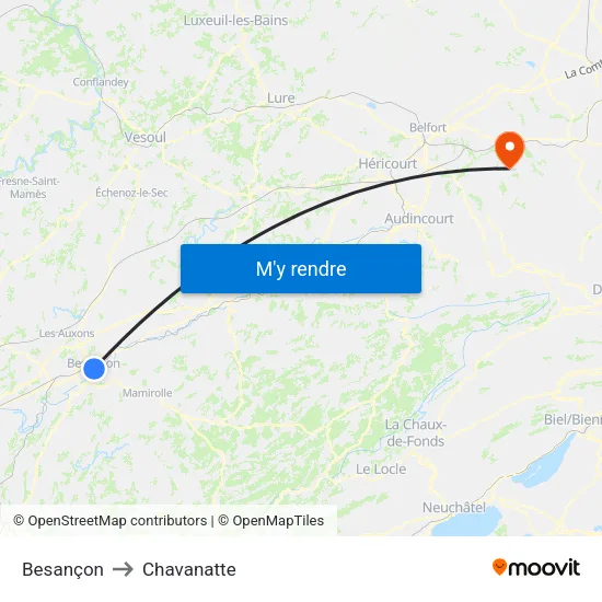 Besançon to Chavanatte map