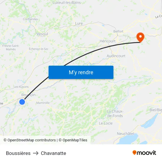 Boussières to Chavanatte map