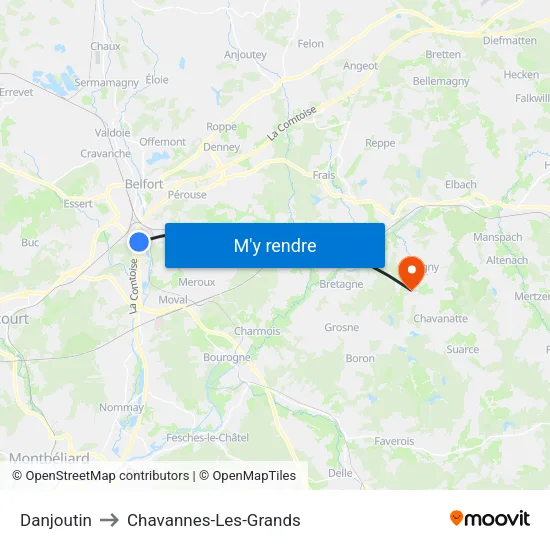 Danjoutin to Chavannes-Les-Grands map