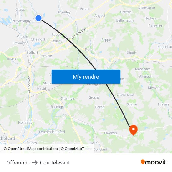 Offemont to Courtelevant map