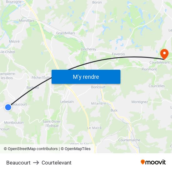 Beaucourt to Courtelevant map