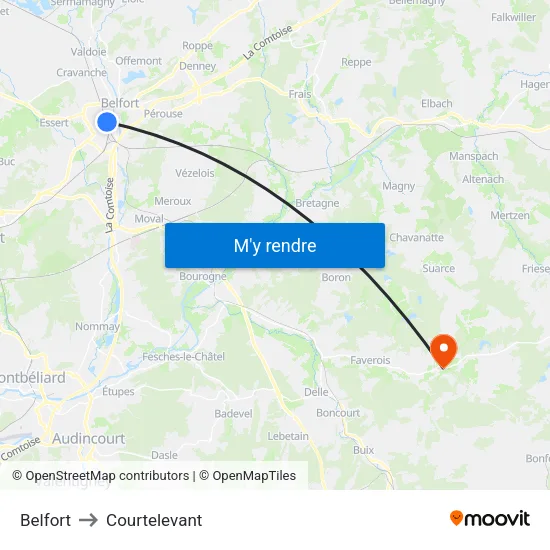 Belfort to Courtelevant map