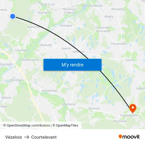 Vézelois to Courtelevant map
