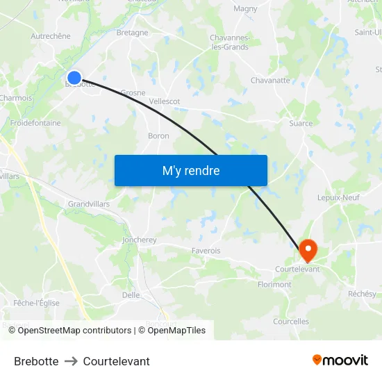 Brebotte to Courtelevant map