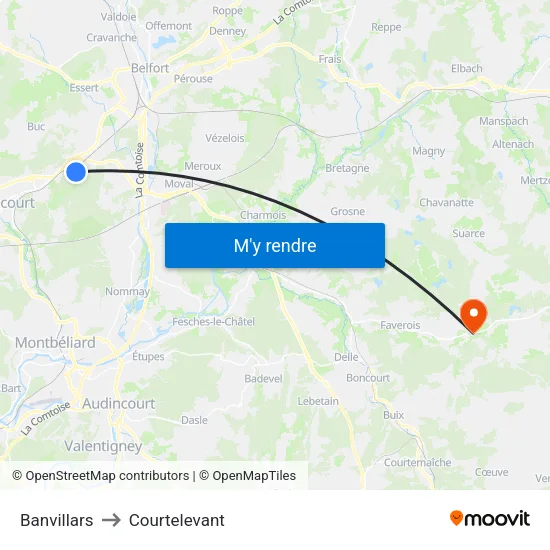 Banvillars to Courtelevant map