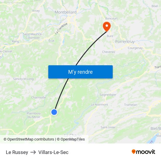 Le Russey to Villars-Le-Sec map