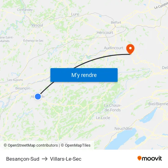 Besançon-Sud to Villars-Le-Sec map