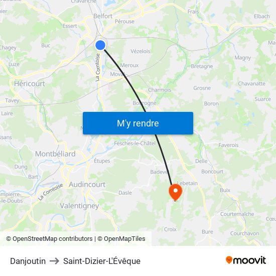 Danjoutin to Saint-Dizier-L'Évêque map