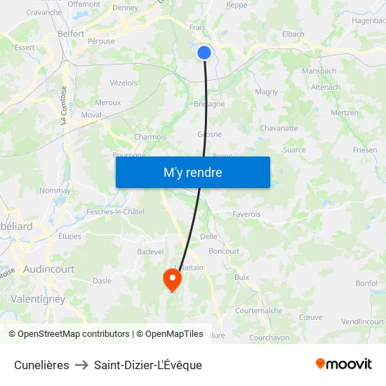 Cunelières to Saint-Dizier-L'Évêque map