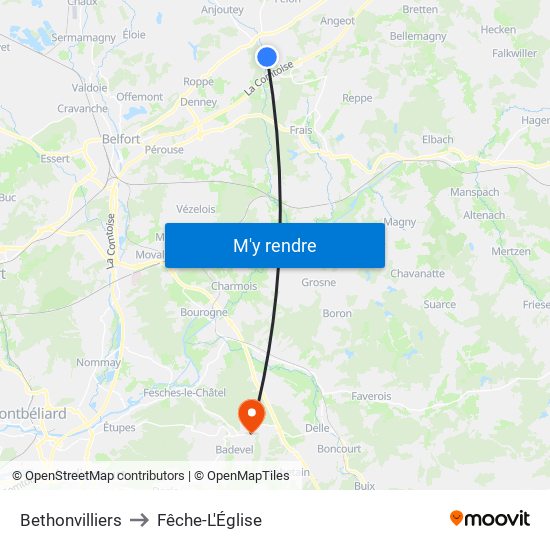 Bethonvilliers to Fêche-L'Église map