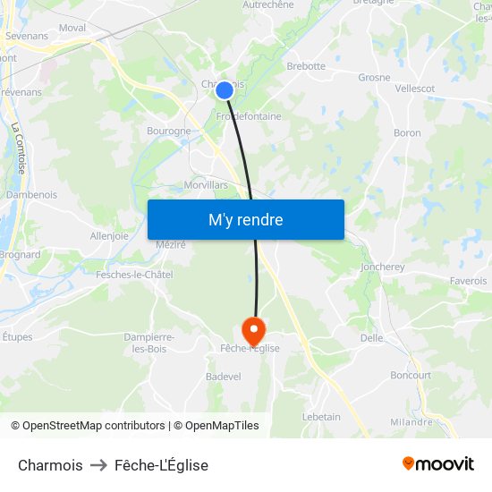 Charmois to Fêche-L'Église map