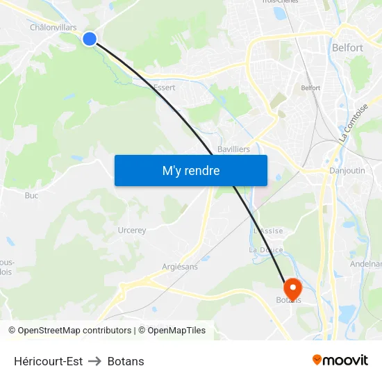 Héricourt-Est to Botans map