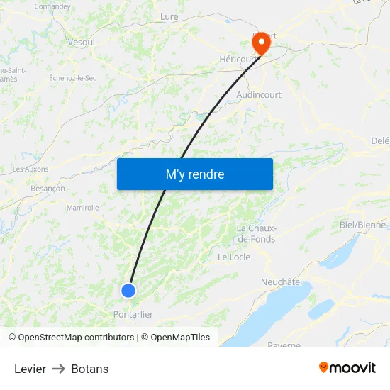 Levier to Botans map